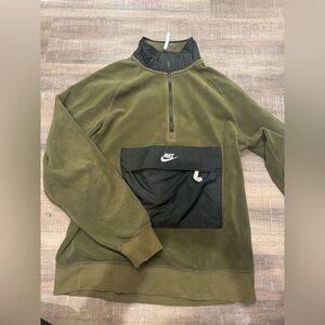 Nike Sweater Men Green Black Anorak Center Swoosh Quarter Zip Fleece Pullover